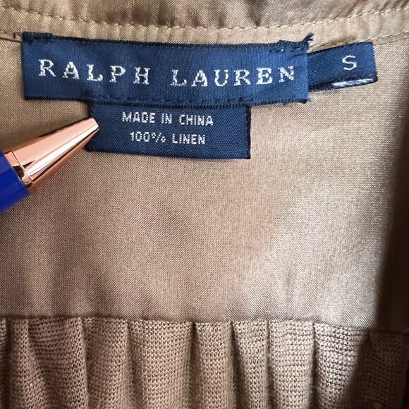 Ralph Lauren 100% Linen Gold Metallic Tunic Top Lightweight Boho Henley Sz Small - Picture 9 of 10